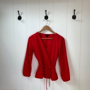 J. Crew Crepe Peplum Wrap Blouse in Red
